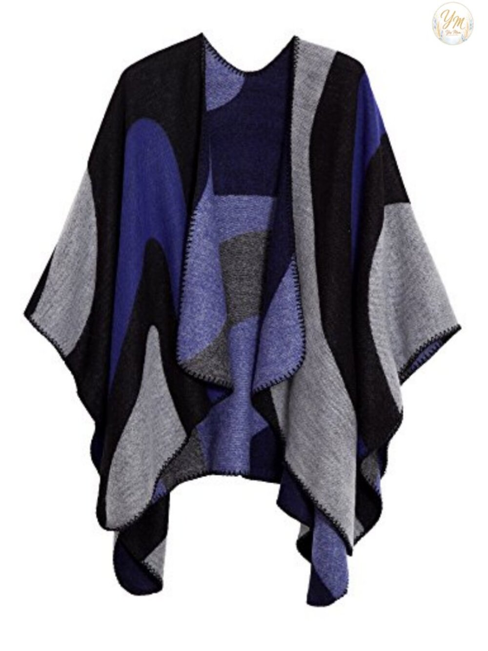 Urban CoCo Women's Poncho Shawl Wrap Cape Ruana Open Front Whipstitch Reversible